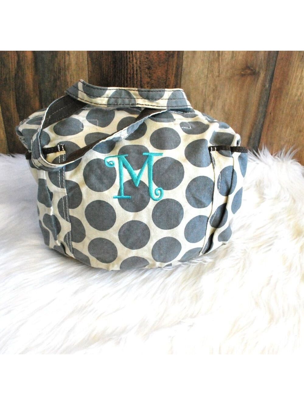 Thirty One Bag Shoulder Tote Gray White Monogram 'M'